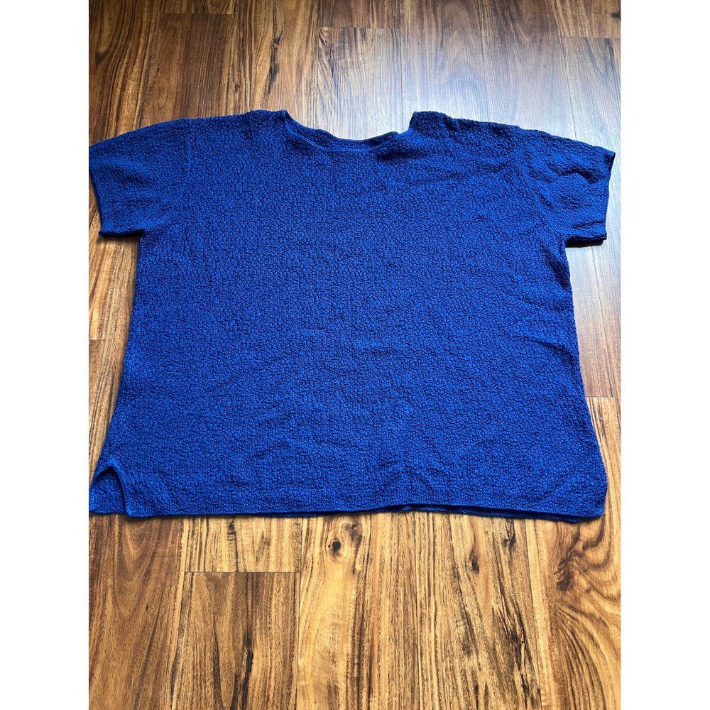 Textured Knit Top Women One Size Royal Blue Excellent Short Sleeve Tee Cottage